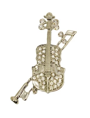 Violin crystal pin brooch with all clear crystals in a silver finish  NEW - Image 1 of 4