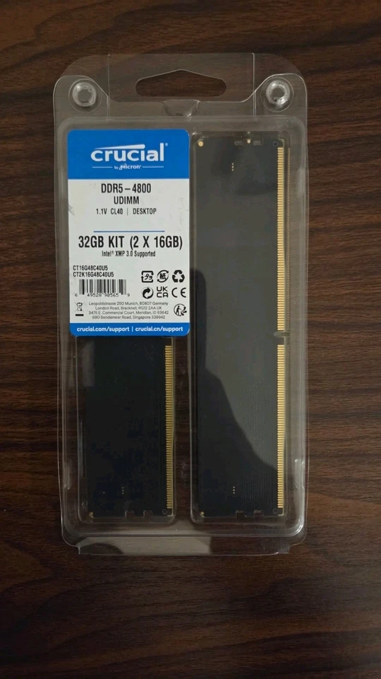 NEW Crucial 32GB Kit (2 x 16GB) DDR5 UDIMM Memory (RAM) (CT2K16G48C40U5) - Image 1 of 1
