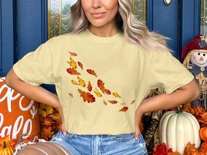 Blowing Casual Fall Leaves Comfort Colors Cotton T-Shirt - Picture 1 of 49