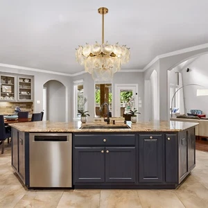 23.6" Crystal Glass Chandelier Shell Design Pendant Lamp 8-Light Ceiling Fixture - Picture 1 of 7