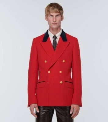 Gucci Red Wool Linen Herringbone Blazer Jacket-With Tags- RRP$7,200 AUD - Image 1 of 4