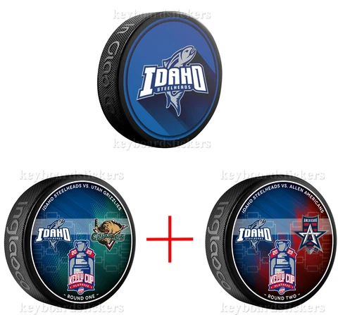 2023 ECHL Kelly Cup Idaho Steelheads Dueling 3 Hockey Puck PKG - Round 2 Cover