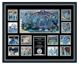 Manchester City FC 2019 Treble Champions Signed L E Framed Memorabilia - Picture 1 of 5