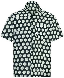 HAPPY BAY Men's Beach Shortsleeve Button Down Hawaiian Shirt XL Ebony, Polka - Picture 1 of 3