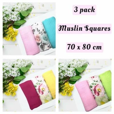 BABYBAZAAR ✅ 3er-Pack große bedruckte Musselin-Quadrate Babytuch wiederverwendbar Windellätzchen Tücher Geschenk