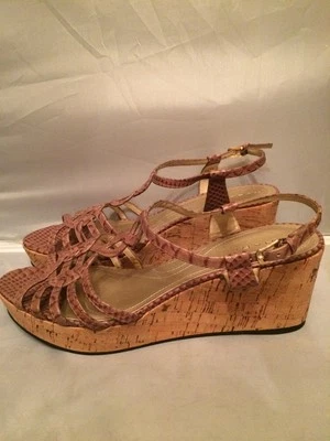 Новый Tahari коричневый змея печать кожи пробки платформе лодыжки полоски сандалии размер 10US  - Изображение 1 из 4