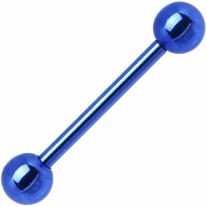 Plain Nipple / Tongue Straight Barbell DARK BLUE Titanium (1 Pair) 14G (B/6/6) - Picture 1 of 3
