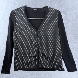 TALBOTS Petite Cardigan Womens Large Black Silk Polka Dot Button Up Sweater - Picture 1 of 8