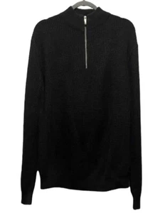 📚 TopMan • Men's Black Ribbed Mock-Neck 1/2 Zip Sweater - Size Large - Bild 1 von 5
