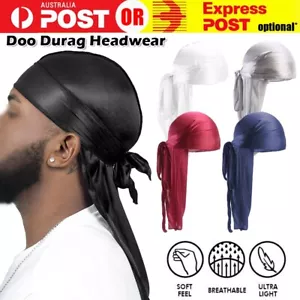 Unisex Bandana Doo Durag Headwear Soft Silk Pirate Cap Wrap Fashion Men Women AU - Picture 1 of 14