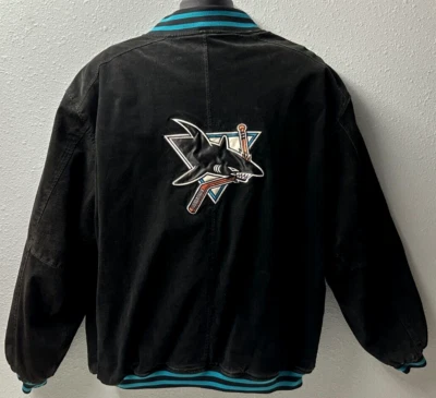 Vintage Pro Player San Jose Sharks Full Zip Leather Jacket Men's SZ: XL Black - Image 1 of 4