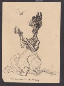 Original Illustration COPPIN John Stephens DONKEY & FLY Satire Circa: 1950's - Picture 1 of 3