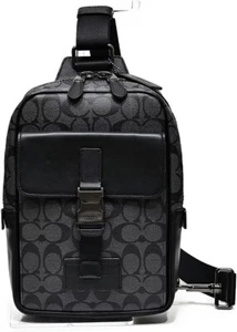 Coach C2711 Track Pack In Signature Canvas Leather Charcoal Black BRAND NEW -CB5 - Picture 1 of 7