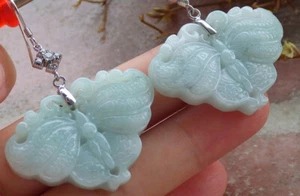 Video Sterling Silver 925 Green A Jade jadeite Butterfly Earrings Earring 401883 - Picture 1 of 9