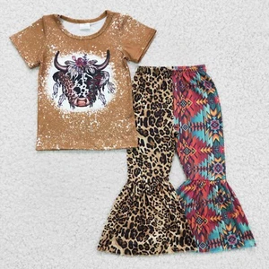 Rustic Baby Girls Set Boutique Highland Cow Bell Bottom Pants Outfit - Picture 1 of 18