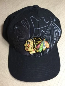 Chicago Blackhawks Logo w/Gray Shadow Logo Black Zephyr SnapBack Hat USED - Picture 1 of 7