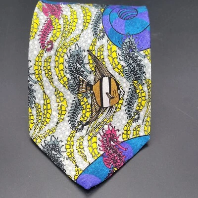 Corbata eléctrica para el cuello Power Ties roja 4" amarillo azul pez" seda Foto 1 de 4