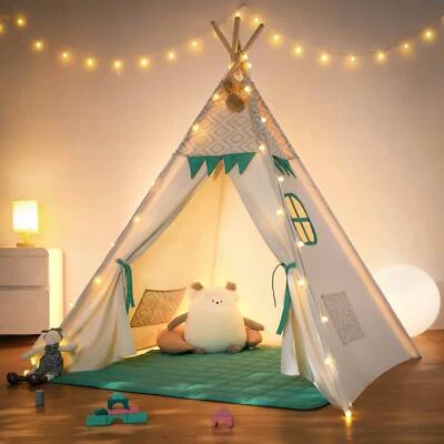 Tienda tipi Besrey para niños para niña/niño con luces/estera, tienda de juegos para niños pequeños, verde Foto 1 de 4