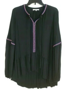 BOHEMIAN TUNIC hi-low BLACK with EMBROIDERED trim RO & DE sz. MED light weight - Picture 1 of 12
