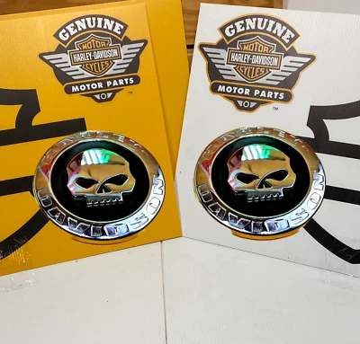 OEM Harley🔥3" inch Willie G Skull Decorative Medallion 2 emblems set Sissy Bar - Image 1 of 4