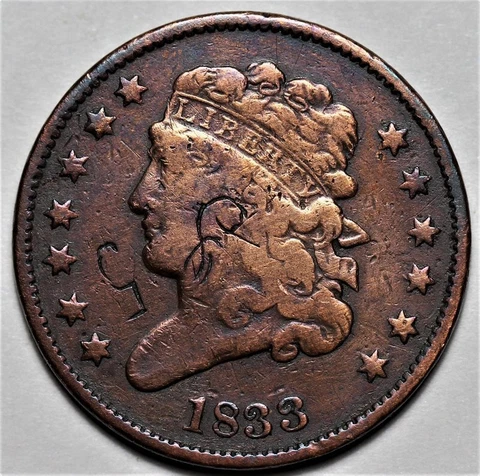 1833 Classic Head Half Cent - Graffiti - Rotated Die - 1/2c Copper Penny - L36 Cover
