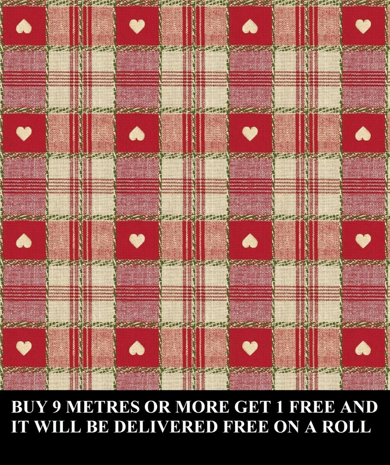 Red Gingham Love Heart Square Tablecloth Vinyl Oil Cloth PVC Fabric Material - Image 1 of 1