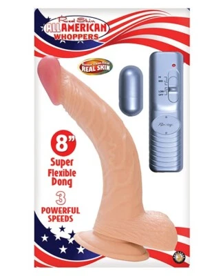 All American Whopper 8in Vibrating Flesh Beige Realistic Vibrating Dong, New - Image 1 of 3