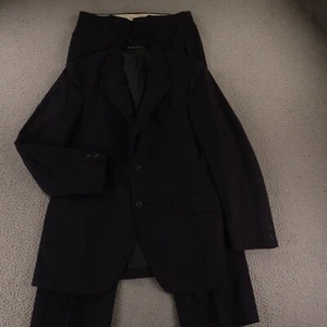 VTG Chalk Stripe Suit S Blue 100% Wool Hopsack Breathable Jos A Bank 38R 34x31 - Picture 1 of 24