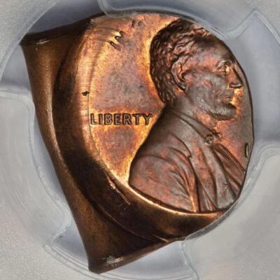 PCGS MS64 Foldover Strike Copper Lincoln Cent Mint Error Amazing Eye Appeal - Image 1 of 4