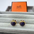 HERMES Used  Earrings colored stones gold purple Eclipse From Japan With Box