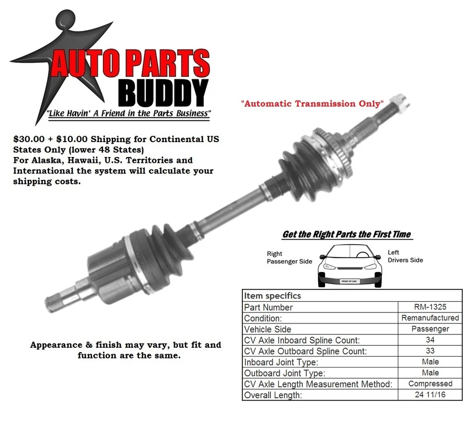 Eixo lateral dianteiro direito (passageiro) (ver detalhes) GM A, J, N, X corpo garantia de 2 anos - Imagem 1 de 1