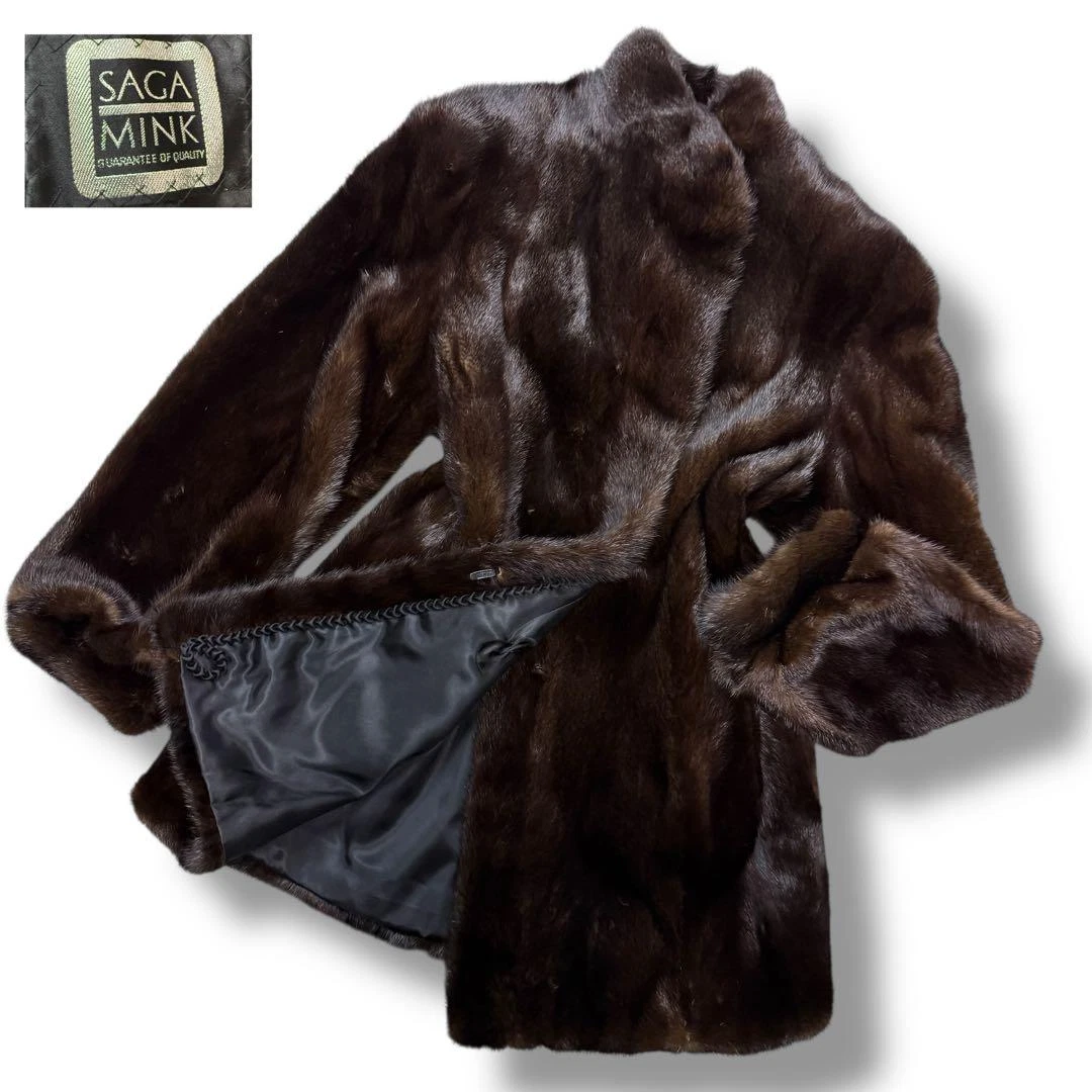 Superb Ranched Saga Mink Fur Coat, L⁄XL Size, Premium High Quality