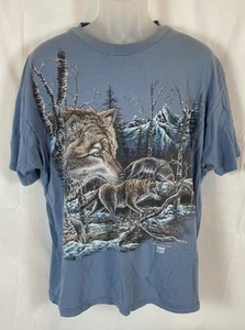 Vintage 1995 Wolf Stand Out Designs T-Shirt Nature Wolves USA Blau Herren Gr. XL - Bild 1 von 18