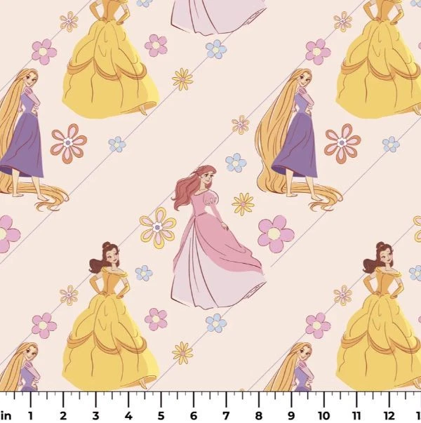 Estampado de tela de melocotón Belle Rapunzel Ariel de princesas pastel de algodón por yarda D601.15 Foto 1 de 1