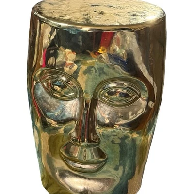Glazed Human Face Shape Drum Stool - Decorative Ceramic Garden Stool - Image 1 of 4