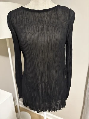 Gasa de seda Eillen Fisher manga larga negra capa transparente TOP silenciosa de lujo talla XS Foto 1 de 4