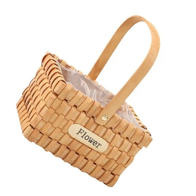 1pc Hand Knitting Flower Flower Wooden Basket Container Multipurpose Basket - Image 1 of 4
