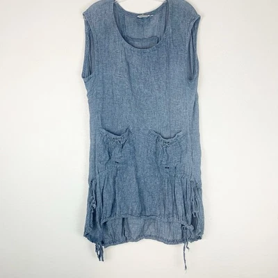 Monoreno Tunic Top Womens Medium Linen Cotton Boho Lagenlook Drawstrings Indie M - Image 1 of 4