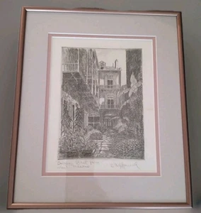 James Carl Hancock-BOURBON STREET PATIO-NEW ORLEANS Etching Framed/Pencil Signed - Picture 1 of 7