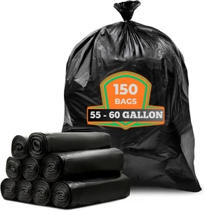 Large Black Garbage Bags, 50-60 Gallon Garbage Bags for Commercial and Lawn - Picture 1 of 4
