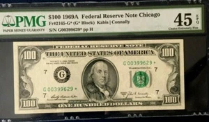 1969A $100 PMG45 EPQ CHOICE EXTREMELY FINE FED RESERVE *STAR* NOTE CHICAGO 3821 - Picture 1 of 6