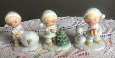 VTG Homco Set 3 Children Figurines 5613 Snowman / Christmas Tree / Bag of Toys