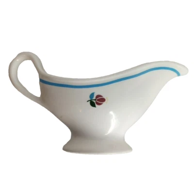 Винтажный медальон из стерлингового фарфора соус лодка ресторан посуда цветочный w синяя полоса R4 - Изображение 1 из 4