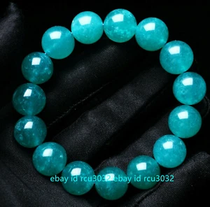 Pulsera elástica de cuentas redondas de piedras preciosas azul natural de 14 mm aguamarina 7,5" AAA - Imagen 1 de 12