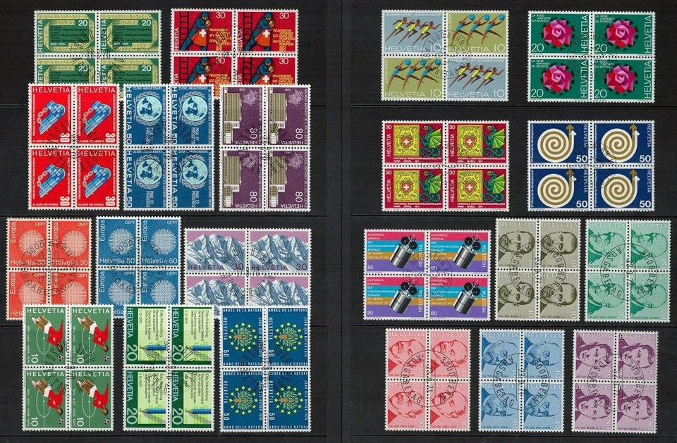 Switzerland 1970's Period. Blocks of CTO Stamps. Cat app £52. - Image 1 of 1