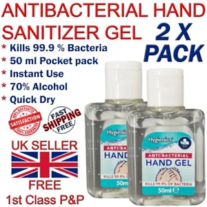 Hygienics 50ml 100ml Hand Sanitiser Sanitizer Gel Antibacterial Travel Alcohol - Picture 1 of 4