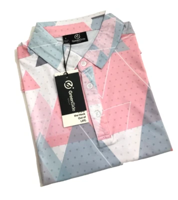 Polo de golf Greenside para hombre rosa glaciar estampado geométrico 40 UPF Foto 1 de 4