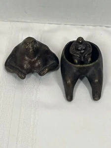 Scott Nelles Bronze Abstract Fat Man Box with Little Man Art Sculpture 1991 - Picture 1 of 11