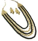 Indian Bollywood Designer Gold Plated Black 5 Layer Pearl Kundan Jewelry Sets