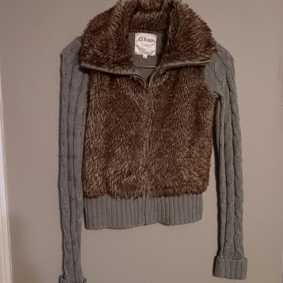 Womens Cavalini Originals Faux Fur Sweater Grey Size Small Winter  - Image 1 of 4